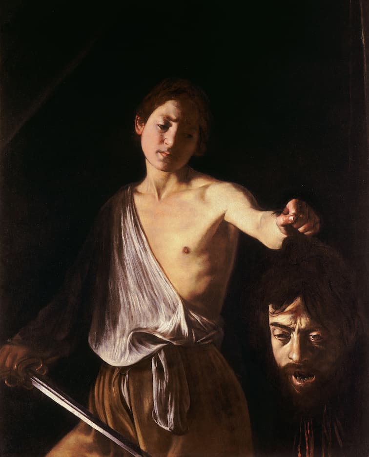 David con la cabeza de Goliat pintura barroca de italia